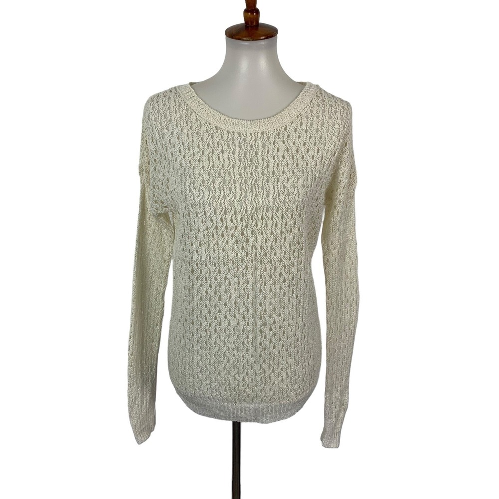 Sea Bleu Women's Sweater Crochet XS White Long Sleeve Oversized Cottagecore‎